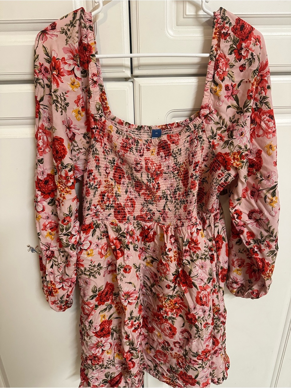 Old Navy Pink Floral Smocked Peasant Dress